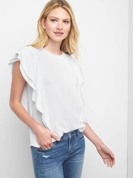 Gap Women Softspun Flutter Sleeve Top - White