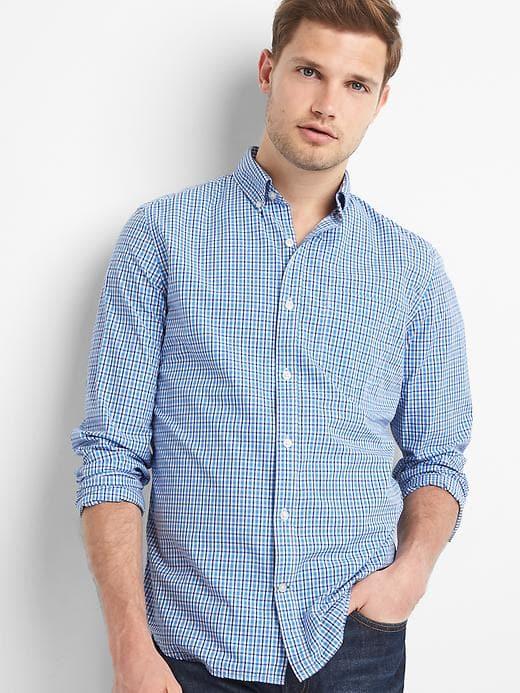 Gap True Wash Poplin Tattersall Slim Fit Shirt - Tile Blue