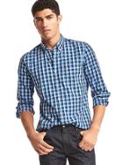 Gap Men True Wash Bold Plaid Slim Fit Shirt - Comet Blue