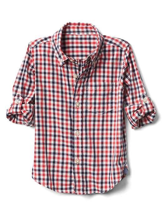 Gap Check Button Down Convertible Shirt - Red