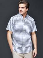 Gap Men Oxford Horizontal Stripe Short Sleeve Standard Fit Shirt - Imperial Blue