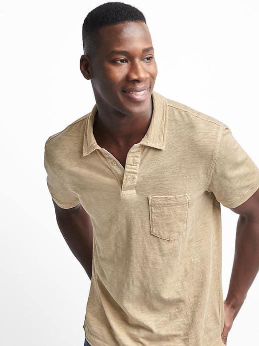 Gap Men Slub Jersey Polo - Sand