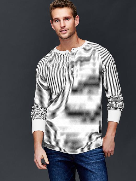 Gap Men Vintage Wash Long Sleeve Stripe Henley - Blue Stripe