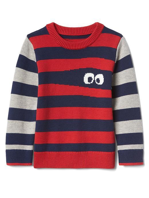 Gap Monster Stripe Crew Sweater - Modern Red