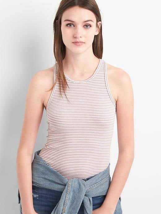 Gap Women Stripe Ribbed Tank - Pink Stripe