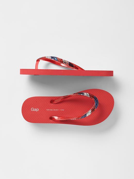Gap Rainbow Glitter Flip Flops - Red