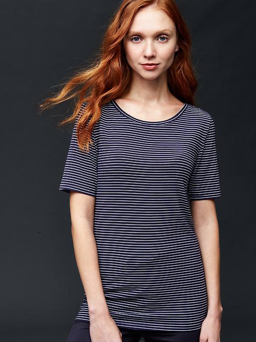 Gap Women Pure Body Modal Short Sleeve Tee - Pencil Strp Drk Indigo