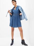 100% Organic Cotton Denim Puff Mini Dress With Washwell