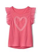 Gap Graphic Tulle Flutter Top - Pink Pop Neon