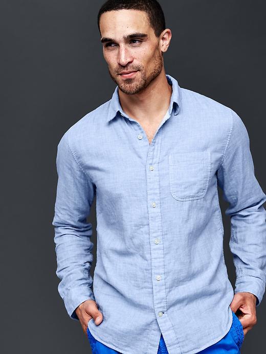 Gap Men Double Layer Heathered Standard Fit Shirt - Blue Heather