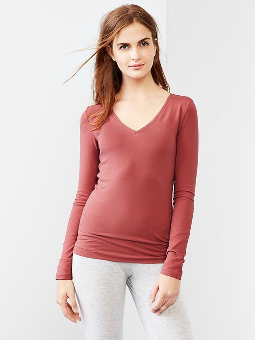 Gap Women Pure Body Long Sleeve V Neck Tee - Cosmetic Pink