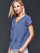 Gap Women Short Sleeve Print Tassel Top - Blue Chevron