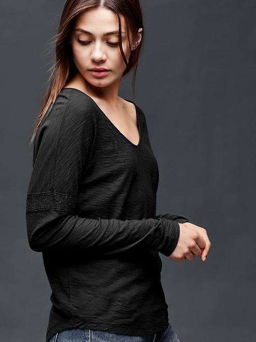 Gap Long Sleeve Lace Trim Top - True Black