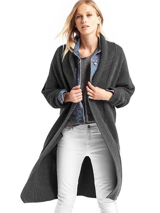 Gap Women Long Shawl Collar Cardigan - Charcoal Heather