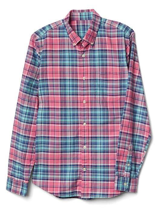 Gap Men Oxford Plaid Slim Fit Shirt - New Pink Kiss