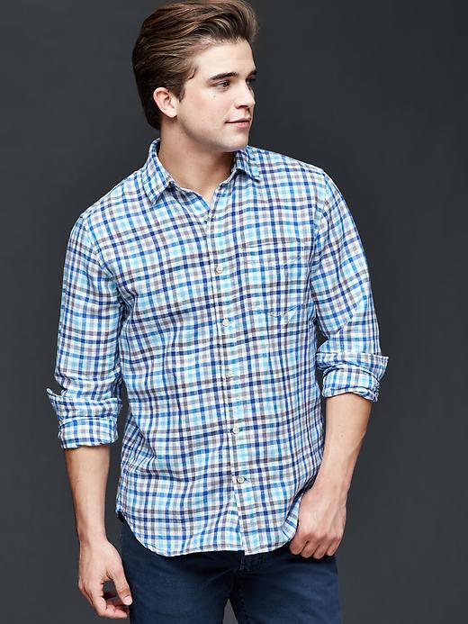 Gap Men Linen Cotton Gingham Standard Fit Shirt - Antique Pewter