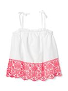 Gap Eyelet Border Bow Top - Pink Pop Neon
