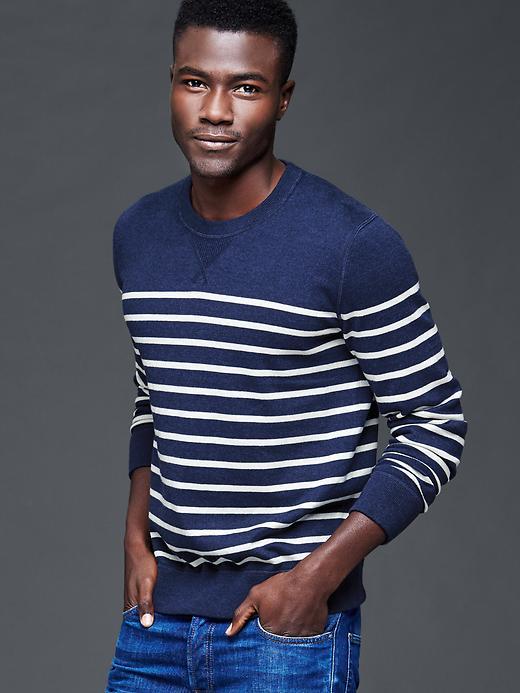 Gap Men Cotton Stripe Crew Sweater - Dark Night
