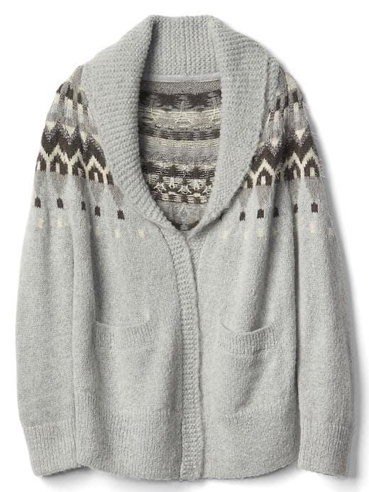 Gap Women Fair Isle Shawl Sweater Coat - Heather Grey Bc04