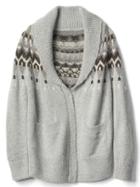 Gap Women Fair Isle Shawl Sweater Coat - Heather Grey Bc04