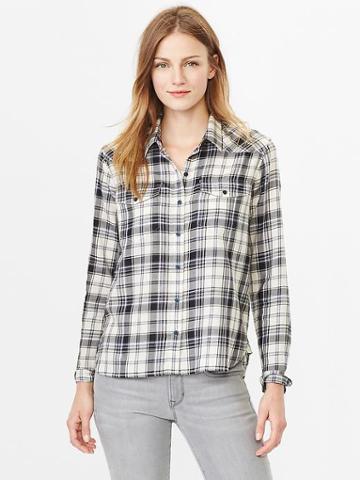 Gap Plaid Western Shirt - Blue & White Plaid