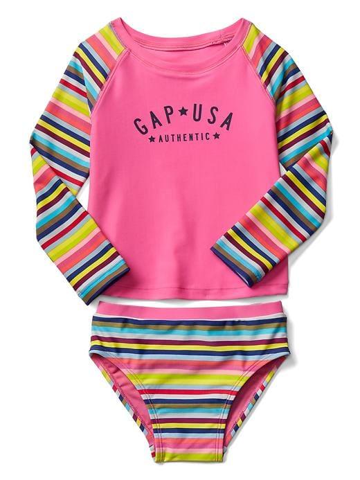 Gap Long Sleeve Rashguard Swim Two Piece - Pink Azalea
