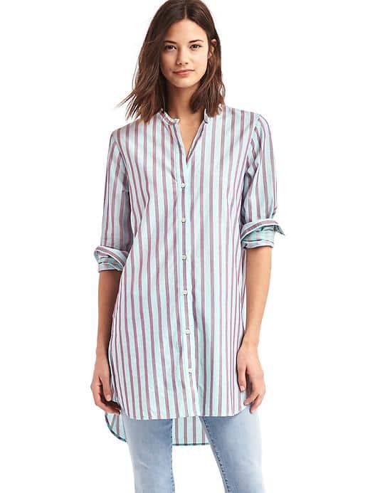 Gap Women Stripe Band Collar Tunic - Red & Blue Stripe