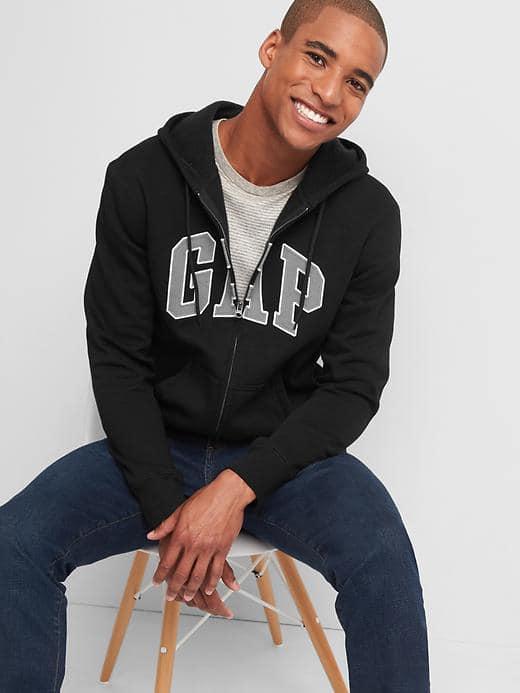 Gap Men Fleece Logo Zip Hoodie - True Black