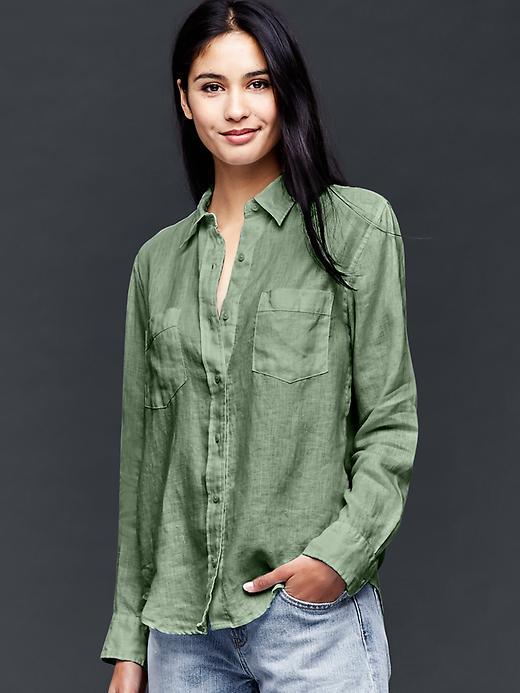 Gap Women Linen Boyfriend Shirt - Cool Olive
