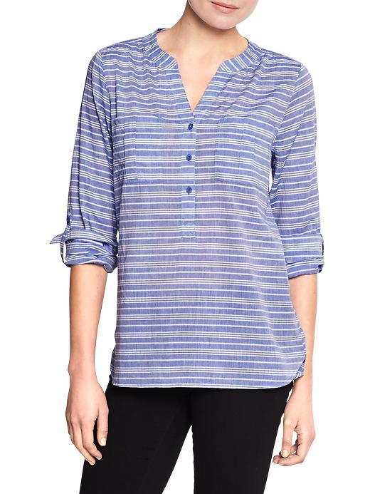 Gap Women Factory Convertible Popover Shirt - Blue Stripe
