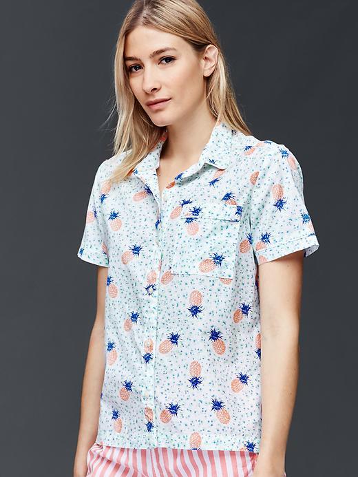 Gap Women Poplin Short Sleeve Print Shirt - Pineapple Rainshower