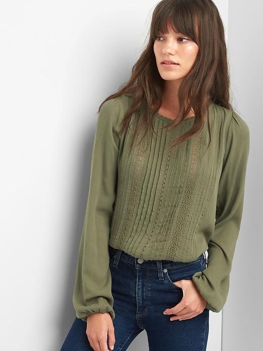 Gap Pintuck Lace Crepe Top - Black Moss