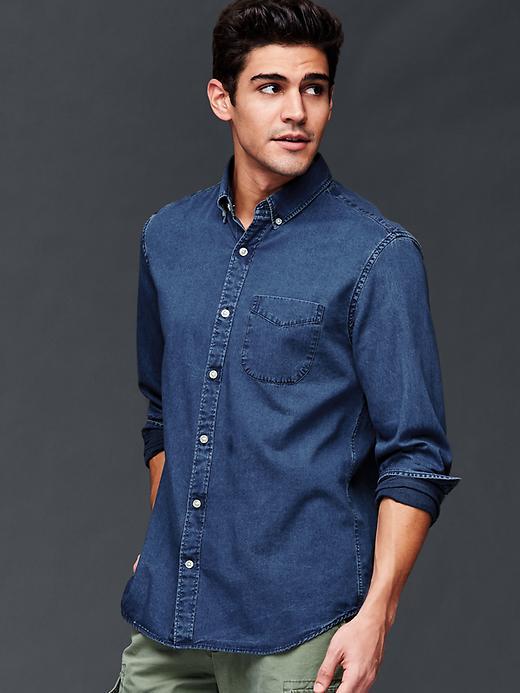 Gap Men Indigo Twill Oxford Shirt - Dark Indigo