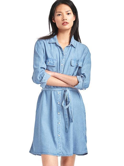 Gap Women Tencel Denim Tie Belt Shirtdress - Medium Indigo