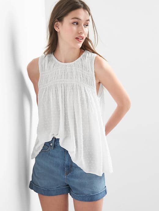 Gap Women Swiss Dot Smocked Tank - Optic White