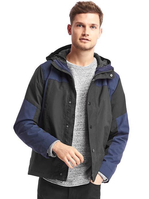 Gap Colorblock Hooded Rain Jacket - True Black