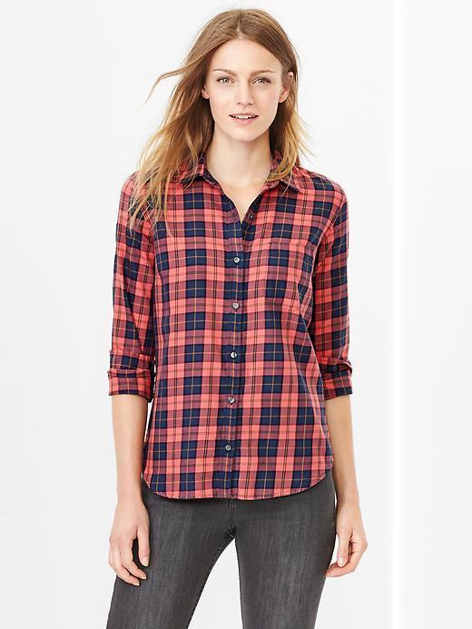 Gap Fitted Boyfriend Plaid Shirt - Navy & Red Plaid
