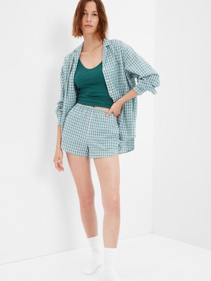 Plaid Crepe Pull-on Shorts