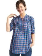 Gap Women Plaid Long Sleeve Pintuck Shirt - Blue Combo