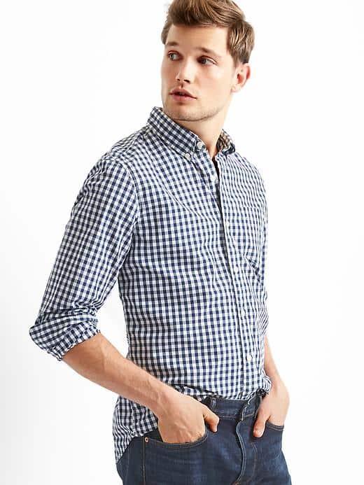 Gap Women True Wash Poplin Gingham Slim Fit Shirt - Comet Blue
