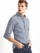 Gap Women True Wash Poplin Gingham Slim Fit Shirt - Comet Blue