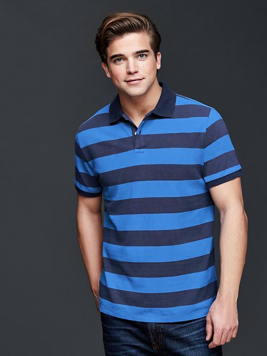 Gap Men Color On Color Rugby Stripe Pique Polo - Blue Stripe