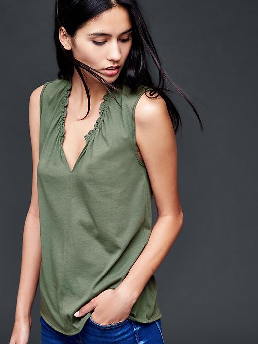 Gap Shirred V Neck Top - Cool Olive