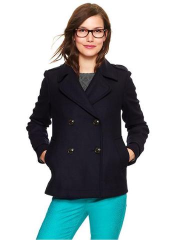 Gap Cropped Wool Swing Peacoat - Navy