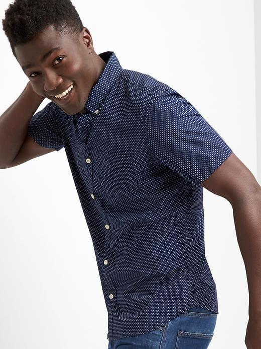 Gap Men Poplin Print Slim Fit Short Sleeve Shirt - Purple Dot