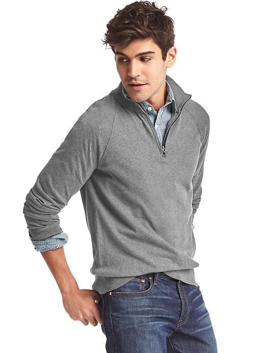 Gap Men Half Zip Mockneck Sweater - Light Gray