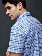 Gap Men Oxford Plaid Short Sleeve Standard Fit Shirt - Blue Allure