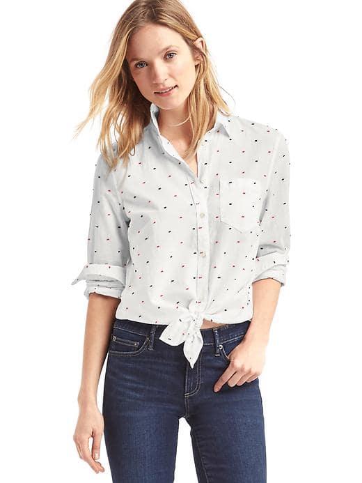 Gap Women New Fitted Boyfriend Clip Dot Shirt - Red Dot