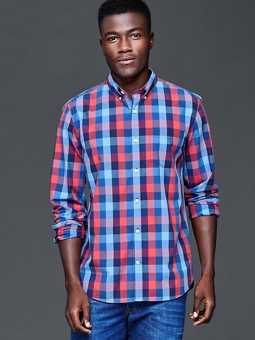 Gap Men Checker Plaid Poplin Shirt - Red