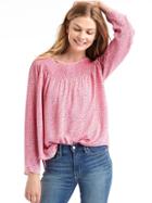 Gap Women Smock Neck Long Sleeve Blouse - Pink Print
